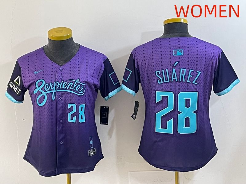 Women 2025 Arizona Diamondback #28 Suarez Purple Joint Name Nike MLB Jersey style 7->women mlb jersey->Women Jersey